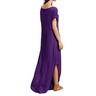 Foto 3 | Foto 3 | Vestido A Juego Con Cuello En V Casual Holgado Manga Corta Maxi Con Bolsillo - Venta Internacional.