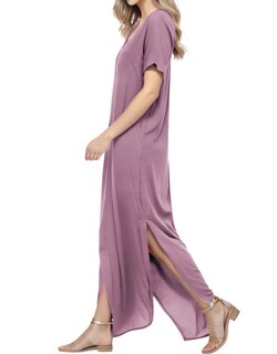 Foto 2 | Foto 2 | Vestido A Juego Con Cuello En V Casual Holgado Manga Corta Maxi Con Bolsillo - Venta Internacional.