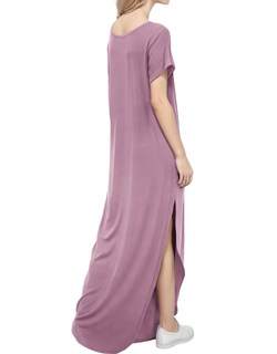 Foto 3 | Foto 3 | Vestido A Juego Con Cuello En V Casual Holgado Manga Corta Maxi Con Bolsillo - Venta Internacional.