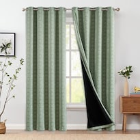 Cortinas Jinchan Blackout 95% Boho 213 X 213 Cm Color Blanco Y Verde Salvia - Venta Internacional.