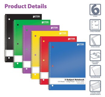 Foto 3 | Foto 3 | Cuadernos En Espiral Better Office Products De 3 Temas Paquete De 6 - Venta Internacional.