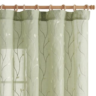 Foto 1 | Foto 1 | Cortinas Transparentes Verde Jinchan 213 Cm De Longitud Bordadas Botánicas - Venta Internacional.