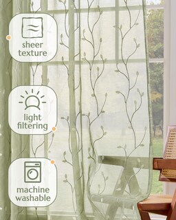 Foto 3 | Foto 3 | Cortinas Transparentes Verde Jinchan 213 Cm De Longitud Bordadas Botánicas - Venta Internacional.