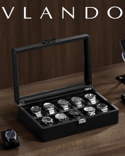Foto 2 | Foto 2 | Estuche De Reloj Vlando De 10 Ranuras Para Hombre Con Tapa Grande De Cristal Color Gris - Venta Internacional.