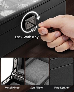 Foto 3 | Foto 3 | Estuche De Reloj Vlando De 10 Ranuras Para Hombre Con Tapa Grande De Cristal Color Gris - Venta Internacional.