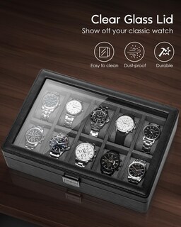 Foto 4 | Foto 4 | Estuche De Reloj Vlando De 10 Ranuras Para Hombre Con Tapa Grande De Cristal Color Gris - Venta Internacional.