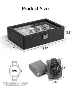 Foto 5 | Foto 5 | Estuche De Reloj Vlando De 10 Ranuras Para Hombre Con Tapa Grande De Cristal Color Gris - Venta Internacional.