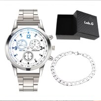 Relojes Lab.g De Cuarzo Casuales Impermeables 2 Pzas Para Hombre Plateado