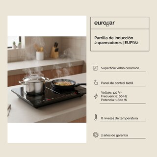Foto 3 | Foto 3 | Parrilla Eléctrica De Inducción 2 Zonas De Cocción 127v Eurogar Eupiv2