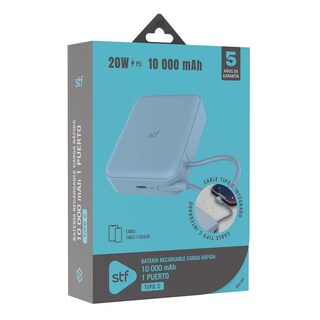 Foto 4 | Foto 4 | Batería Power Bank Portátil Stf 10 000 Mah 20w Pd Cable Tipo C Integrado Color Azul