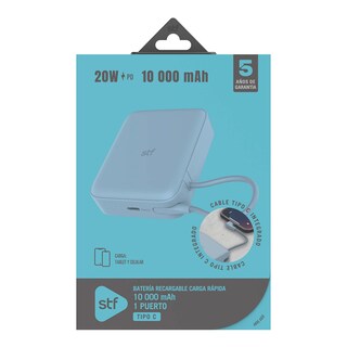 Foto 5 | Foto 5 | Batería Power Bank Portátil Stf 10 000 Mah 20w Pd Cable Tipo C Integrado Color Azul