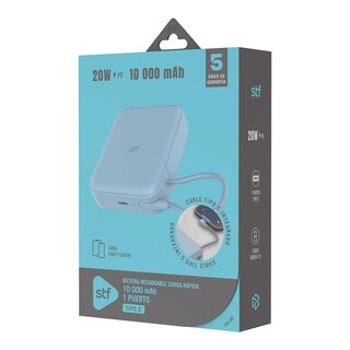 Foto 6 | Foto 6 | Batería Power Bank Portátil Stf 10 000 Mah 20w Pd Cable Tipo C Integrado Color Azul