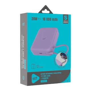 Foto 4 | Foto 4 | Batería Power Bank Portátil Stf 10 000 Mah 20w Pd Cable Tipo C Integrado Color Lila