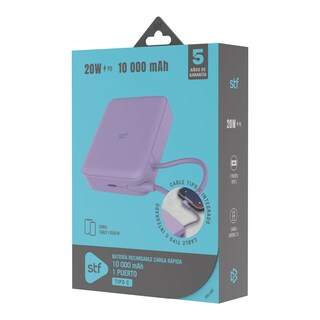 Foto 5 | Foto 5 | Batería Power Bank Portátil Stf 10 000 Mah 20w Pd Cable Tipo C Integrado Color Lila