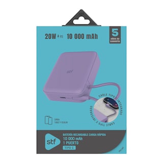 Foto 6 | Foto 6 | Batería Power Bank Portátil Stf 10 000 Mah 20w Pd Cable Tipo C Integrado Color Lila