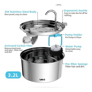 Foto 2 | Foto 2 | Bebedero Lab.g Fuente Para Gatos Perros Acero Inoxidable 3.2l Plata