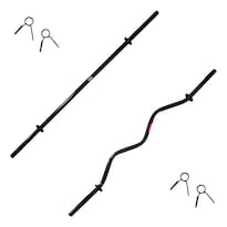 Kit Barra Recta + Barra Z Con Ahorcadores Ejercicio Fitness Eo Safe Imports Esi-22896 Negro