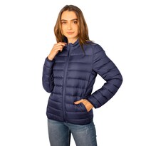 Chamarra Capitonada Para Mujer Empacable Con Gorro Oculto Greenlander Azul Marino