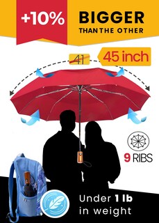 Foto 2 | Foto 2 | Paraguas Premium Para Viaje Raintrend Resistente Al Viento Rojo Con Dosel De 115 Cm - Venta Internacional.