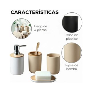 Foto 3 | Foto 3 | Accesorios De Baño Set De 4 Piezas Detalles De Bambu Eo Safe Imports Esi-22955 Beige