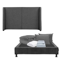 Cabecera Dicasa Milan Gris Carbón Queen Size + Box + Almohada 2pack + Protector Cloud + Sabanas Softy + Edredon Homy