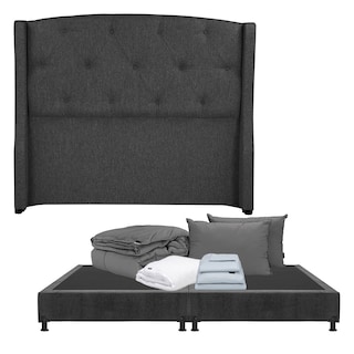 Foto 1 | Foto 1 | Cabecera Dicasa Zefyr Gris Carbón King Size + Box + Almohada 2pack + Protector Cloud + Sabanas Softy + Edredon Homy