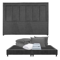 Cabecera Dicasa Davos Gris Carbón King Size + Box + Almohada 2pack + Protector Cloud + Sabanas Softy + Edredon Homy