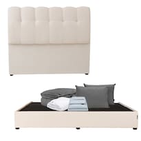 Cabecera Dicasa Nube Crema King Size + Base Cama + Almohada 2pack + Protector Cloud + Sabanas Softy + Edredon Homy