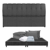 Cabecera Dicasa Nube Gris Carbón King Size + Box + Almohada 2pack + Protector Cloud + Sabanas Softy + Edredon Homy