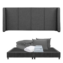 Cabecera Dicasa Milan Gris Carbón King Size + Box + Almohada 2pack + Protector Cloud + Sabanas Softy + Edredon Homy