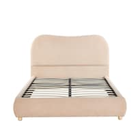 Base De Cama Matrimonial Beige Con Cabecera Curva Ilios Innova Tapizada En Tela Suave Y Estructura Resistente