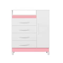 Cómoda Bertolini Turquesa 4 Cajones 1 Puerta 2 Nichos Blanco Rosa