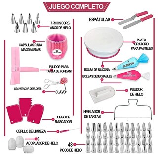 Foto 2 | Foto 2 | Juego De Boquillas Belug Base Espátula P/pasteles 200 Piezas Blanco Con Rosa