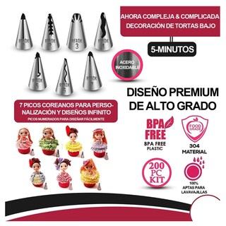 Foto 4 | Foto 4 | Juego De Boquillas Belug Base Espátula P/pasteles 200 Piezas Blanco Con Rosa