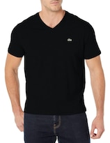 Camiseta Lacoste Para Hombre Manga Corta Cuello En V Algodón Pima Negra - Venta Internacional.