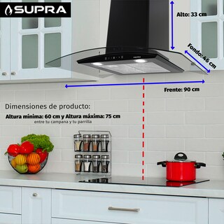 Foto 2 | Foto 2 | Campana Básica De Pared Cristal Curvo Supra De 90cm Color Negra