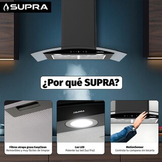 Foto 3 | Foto 3 | Campana Básica De Pared Cristal Curvo Supra De 90cm Color Negra