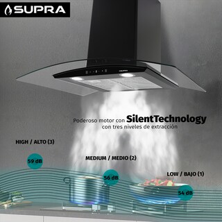 Foto 4 | Foto 4 | Campana Básica De Pared Cristal Curvo Supra De 90cm Color Negra