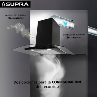 Foto 5 | Foto 5 | Campana Básica De Pared Cristal Curvo Supra De 90cm Color Negra