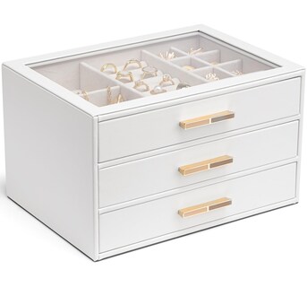 Foto 1 | Foto 1 | Joyero Vlando 25 X 18 X 15 Cm 3 Cajones Tapa De Cristal Color Blanco - Venta Internacional.