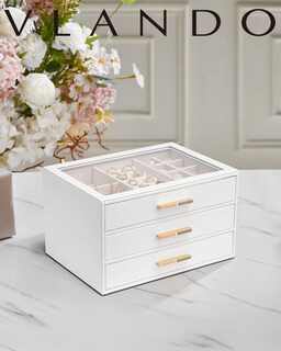 Foto 2 | Foto 2 | Joyero Vlando 25 X 18 X 15 Cm 3 Cajones Tapa De Cristal Color Blanco - Venta Internacional.