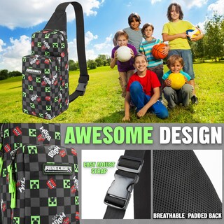 Foto 4 | Foto 4 | Bandolera De Viaje Para Niños Con Diseño De Minecraft Color Negro Y Multicolor - Venta Internacional.