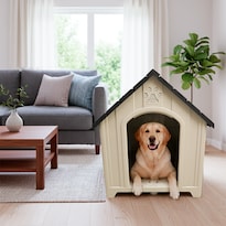 Jaula Casa Para Perro Mu:4life De Plástico Exterior Azul Raza Grande Café