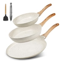 Juego De 3 Sartenes Antiadherentes De Mármol Modelo Blanco