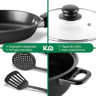 Foto 6 | Foto 6 | Juego de Ollas Sartenes Comal y Utensilios de Cocina KingsHouse Negro 16 Pzas