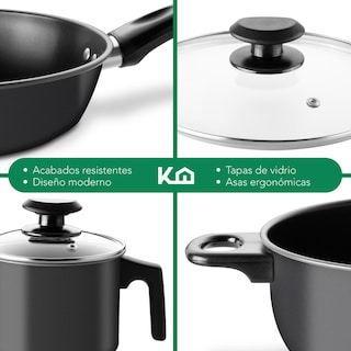 Foto 5 | Foto 5 | Set de Ollas Sartenes y Hervidor de Acero de Carbono KingsHouse Negras