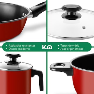 Foto 5 | Foto 5 | Set de Ollas Sartenes y Hervidor de Acero de Carbono KingsHouse Rojo