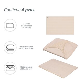 Foto 2 | Foto 2 | Juego De Sabanas Matrimonial 2 800 Hilos 4 Pzs Eo Safe Imports Esi-23020 Beige