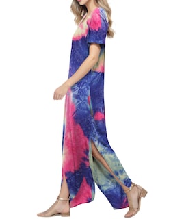 Foto 2 | Foto 2 | Vestido A Juego Con Cuello En V Casual Holgado Manga Corta Maxi Con Bolsillo - Venta Internacional.