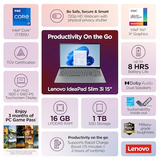 Foto 2 | Foto 2 | Laptop Lenovo Ideapad Slim 3i 15.6 Pulgadas Fhd Touch Intel I7 16 Gb - Venta Internacional